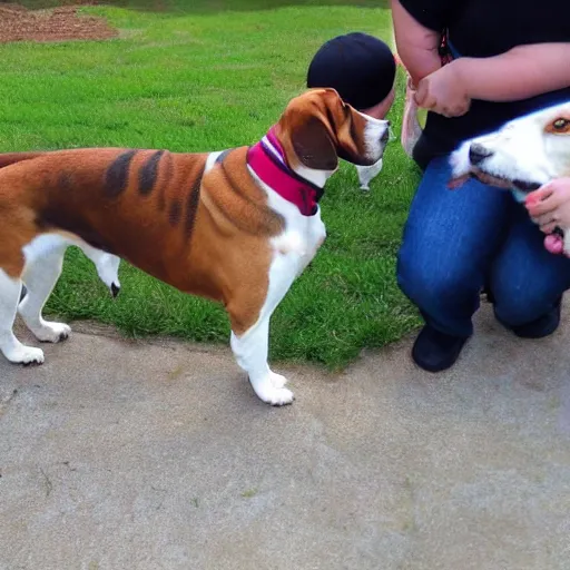 Prompt: photo of gigantic beagle hit the ground and people scaping, eagle view