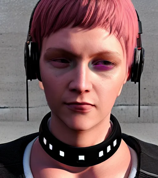 Prompt: detailed realistic female character cyberpunk wearing thick steel collar around neck, realistic, art, beautiful, 4K, collar, choker, collar around neck, punk, artstation, detailed, female, woman, choker, cyberpunk, neon, punk, collar, choker, collar around neck, thick collar, tight around neck, punk, neon,