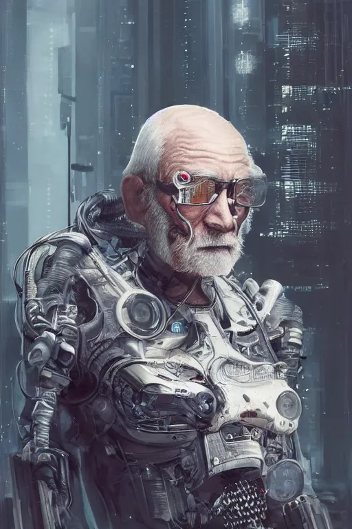 Image similar to Ultra realistic illustration of an old man cyborg, cyberpunk, sci-fi fantasy