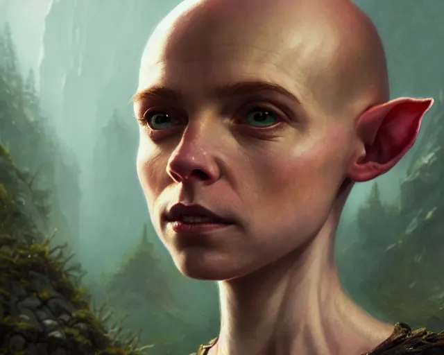 Prompt: highly detailed portrait of sophia lillis as a bald elf, in skyrim, stephen bliss, unreal engine, fantasy art by greg rutkowski, loish, rhads, ferdinand knab, makoto shinkai and lois van baarle, ilya kuvshinov, rossdraws, tom bagshaw, global illumination, radiant light, detailed and intricate environment