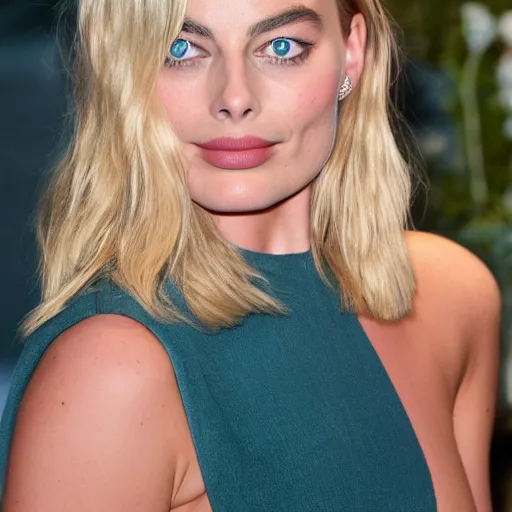 Image similar to a portrait of margot robbie doing a kissing face, highly detailed