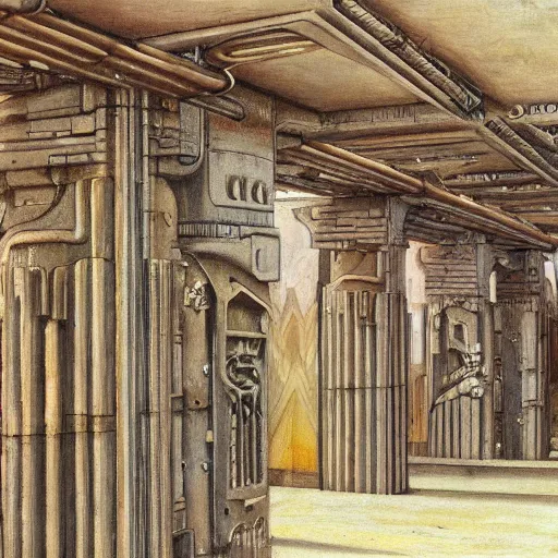 Image similar to painting of a scifi ancient civilzation victorian, brutalist architecture, hr giger