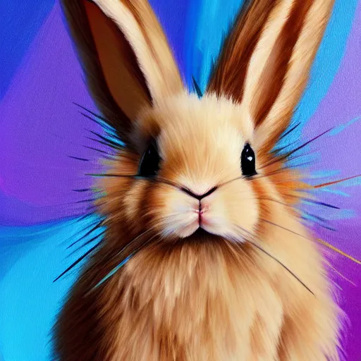 Image similar to cute fluffy tan lop eared bunny rabbit with long colorful mohawk hairstyle detailed painting 4 k