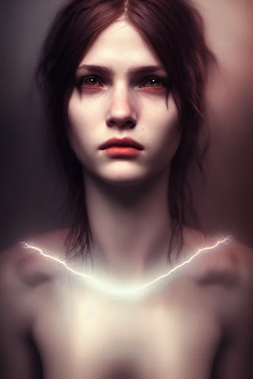 Image similar to head portrait of Lilith, portrait, mythology, haunting, beautiful , photo-realistic, hyper-realism, octane render, dramatic lightning, cinematic, by John William Waterhouse