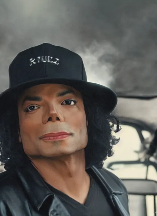 Image similar to film still of michael jackson as eazy e in the movie straight outta compton, full-shot, 4k