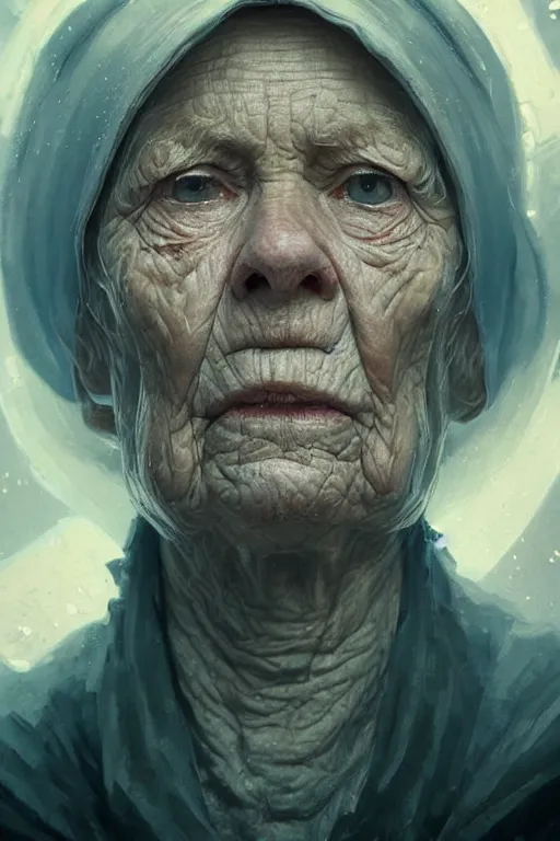 Prompt: the look of an elderly person 4 2 8 8 4 6 full of wrinkles and imperfections by artgem and greg rutkowski, highly detailed, high contrast, light reflection, trippy, nebula, trending on artstation