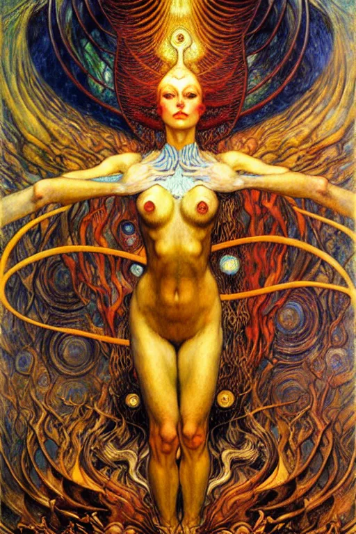 Image similar to Divine Chaos Engine by Karol Bak, Jean Delville, William Blake, Gustav Klimt, and Vincent Van Gogh, symbolist, visionary