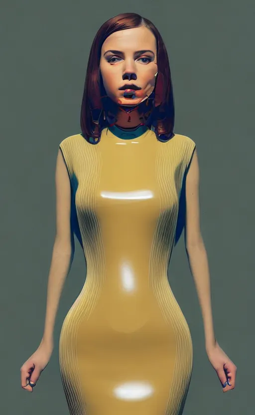 Prompt: portrait of a girl with tight latex dress by Petros Afshar and Beeple, highly detailed