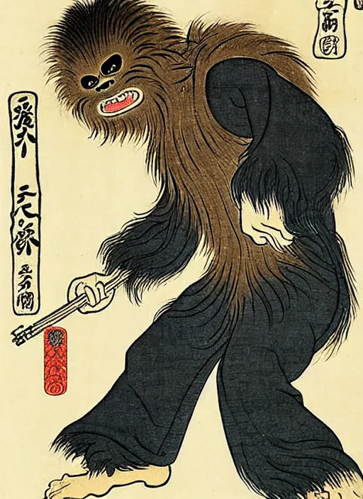 Image similar to a wookie as a yokai illustrated by kawanabe kyosai and toriyama sekien