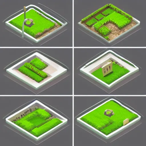 Prompt: 3 d mobile game prop pack is an isometric stairs but with an organic natural design that is based on different grass items - like plants with grass all inspired artstation stylized nature. around the stair, we can see flowers, grass, bushes. all in isometric perspective and semi - realistic style white background