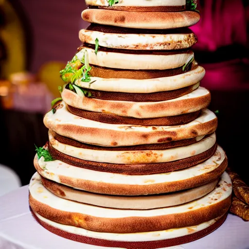 Image similar to multilayer pizza wedding cake, 4 k food photography