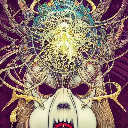 Image similar to portrait of crazy marshmello, symmetrical, by yoichi hatakenaka, masamune shirow, josan gonzales and dan mumford, ayami kojima, takato yamamoto, barclay shaw, karol bak, yukito kishiro