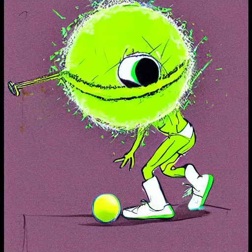 Image similar to Michael Jordan tennis ball monster ,tennis ball, digital art, smoke, fantasy,chalk, magic, trending on artstation, ultra detailed, professional illustration by Basil Gogos