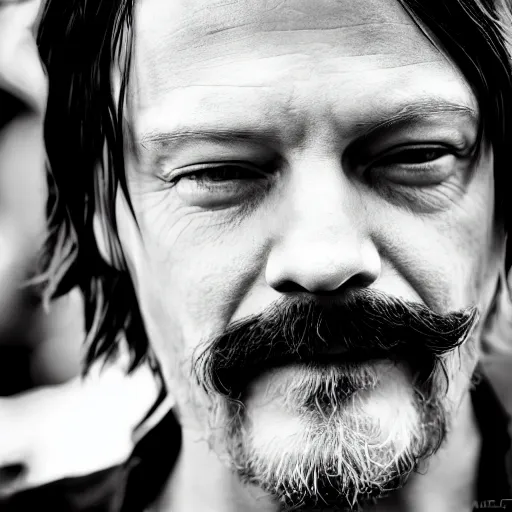 Image similar to norman reedus as waluigi, closeup photo, 2 5 mm, f 3. 4, bokeh