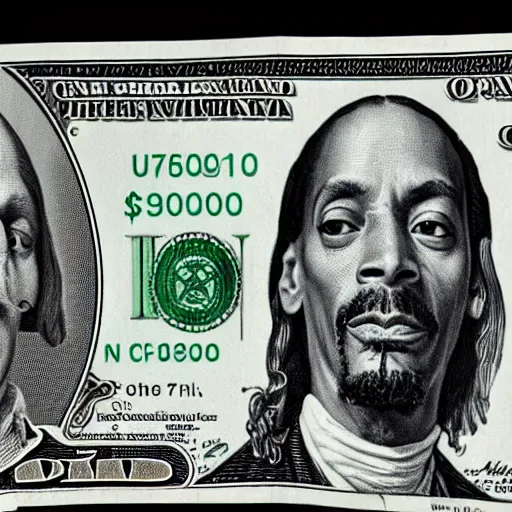 Prompt: a $ 1 0 0 0 us bill featuring snoop dogg