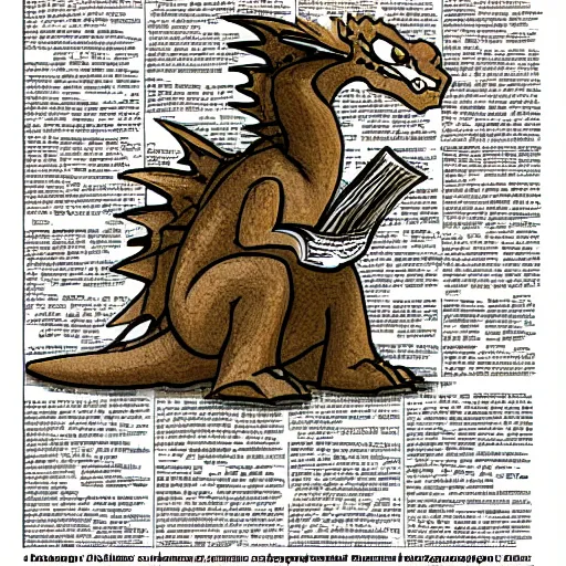 Prompt: illustration of a dragon reading the newspaper in front of a fireplace, digital art, artstation trend