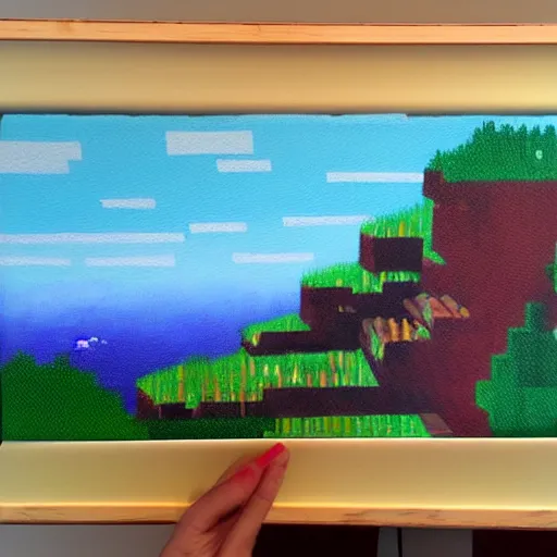 Prompt: minecraft landscape, painting, acrylic