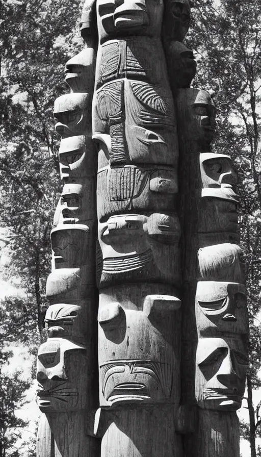 Prompt: vintage photo of totem pole of losers, very detailed, photorealistic, high resolution, highly detailed, details, good clear quality Cinematic shot.