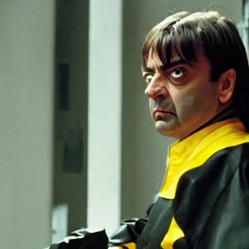 Prompt: film still of Rowan Atkinson in Kill Bill