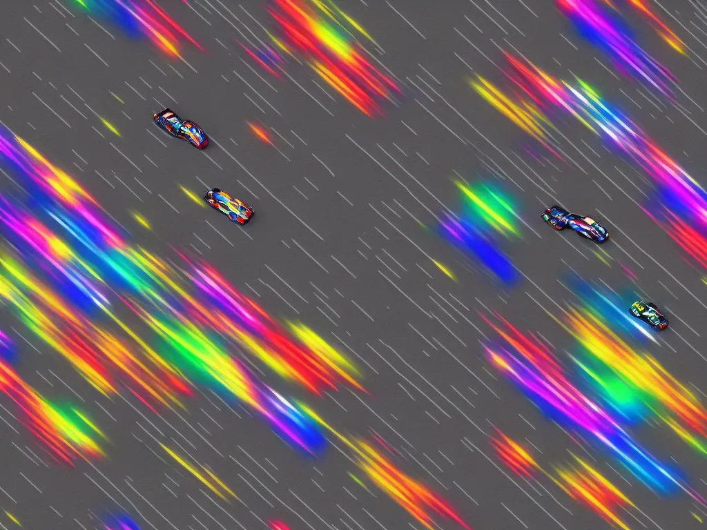 Image similar to race cars with various liveries racing on a road made out of a rainbow in space, stunning digital art, high detail, 4 k, trending on artstation, great composition, focus on cas