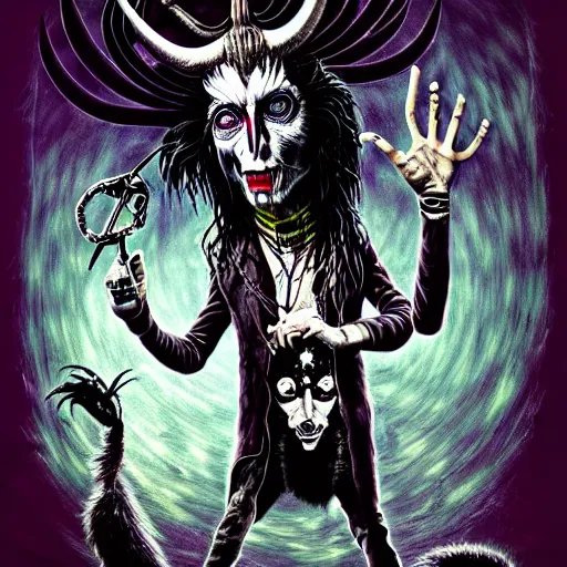 Image similar to graphic illustration, creative design, alice cooper as baphomet, biopunk, francis bacon, highly detailed, hunter s thompson, concept art