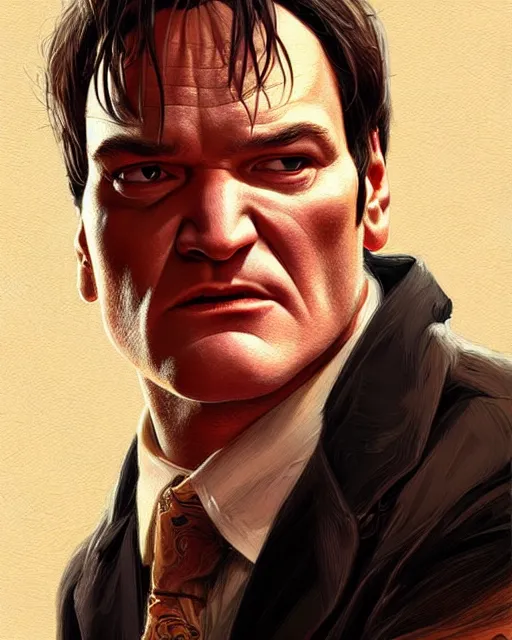 Image similar to portrait of quentin tarantino, real life skin, intricate artwork, high detailed, artstation, concept art, smooth, sharp focus, art by artgerm and greg rutkowski @ ruprechy