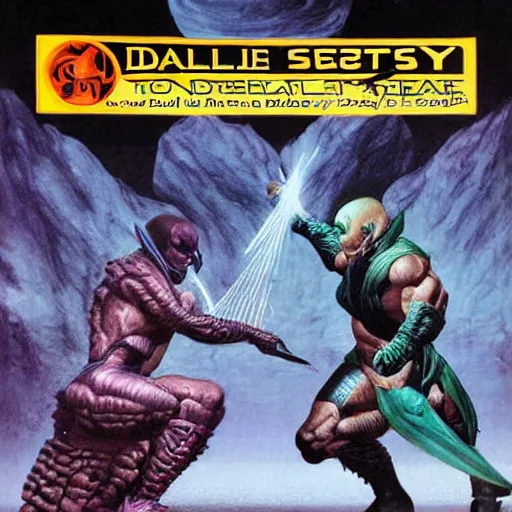 Prompt: Stable Diffusion beats Dalle 2 in a Mortal Kombat tournament cover art by Wayne Barlowe