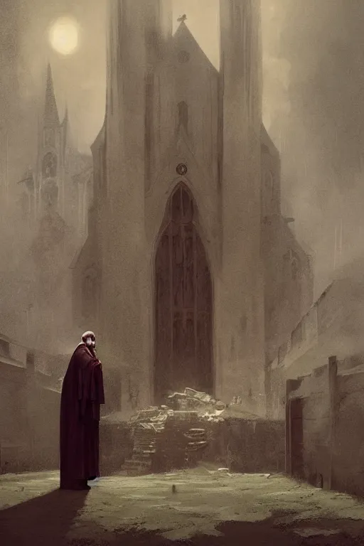 Image similar to A priest is trying to punish God for the death of his sister. He is getting ready to burn down the church, when supernatural forces start to torture him, horror, illustrated by Greg Rutkowski and Caspar David Friedrich., Trending on artstation, artstationHD, artstationHQ, 4k, 8k