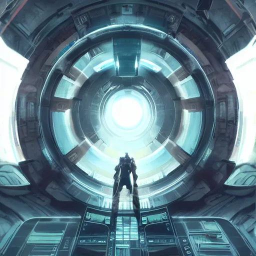 Image similar to a giant vault door, elegant digital illustration by greg rutkowski, cyberpunk, low angle, android netrunner