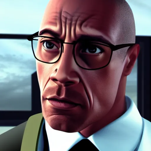 Image similar to The Rock as Gustavo Fring, cinematic lighting, HD, Photorealistic