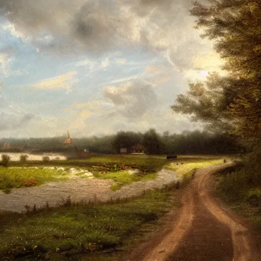 Image similar to Dutch landscape, photorealistic, 8K, detailed, clogs