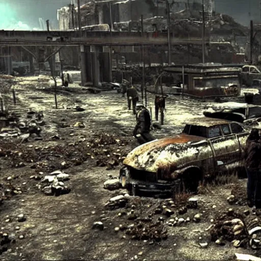 Prompt: a still of wasteland from fallout 3 movie