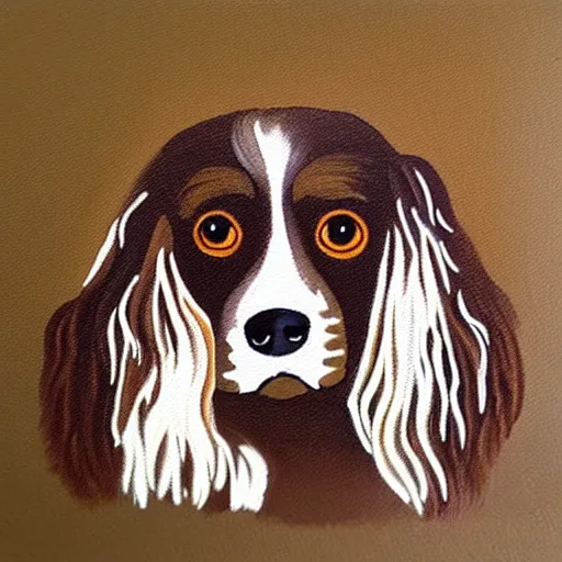 Image similar to painting of a brown and white sprocker spaniel pub logo