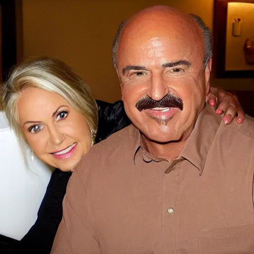 Image similar to dr phil takes you out on a date, olive garden, intimate, warm atmosphere, cheerful, loving
