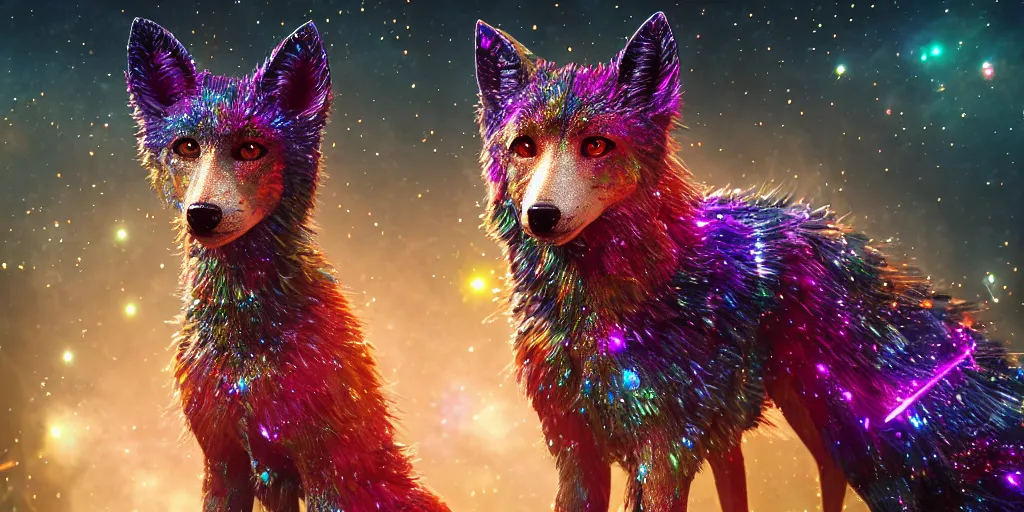 Prompt: sparkle dog, realistic 4 k octane beautifully detailed render, 4 k post - processing, highly detailed, intricate complexity, epic composition, magical atmosphere, cinematic lighting, masterpiece, ultra hd