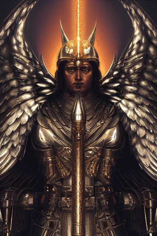 Image similar to archangel micheal by tsuyoshi nagano, illustration, cinematic lighting, hyperdetailed, 8 k, symmetrical, trending on artstation