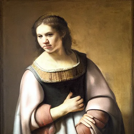 Prompt: Sanna Marin as renaissance painting by Rembrandt