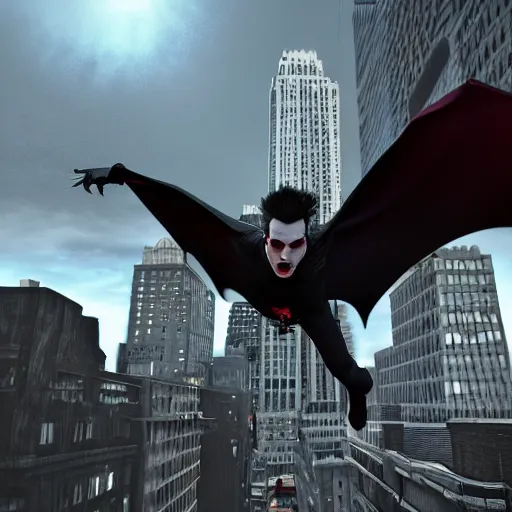 Prompt: modern day vampire that can fly, rampaging through new york city, photorealistic, ultra - detailed, 4 k high resolution, hdr shot, unreal engine rendering 4 k