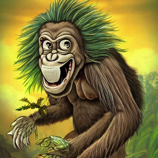 Prompt: A ape plant monster, highly detailed, digital art, sharp focus, trending on art station, artichoke, thistle, anime art style