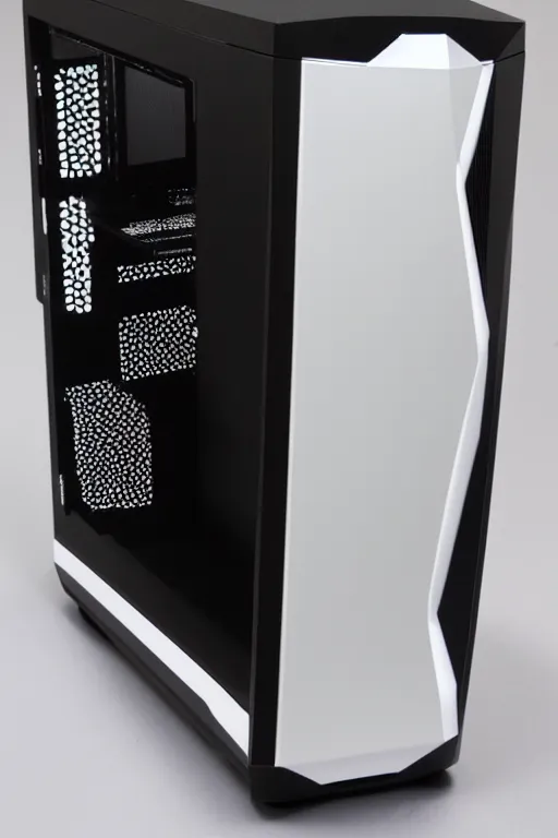 Prompt: computer with nvidia graphic card and white lite in black case with transparent window