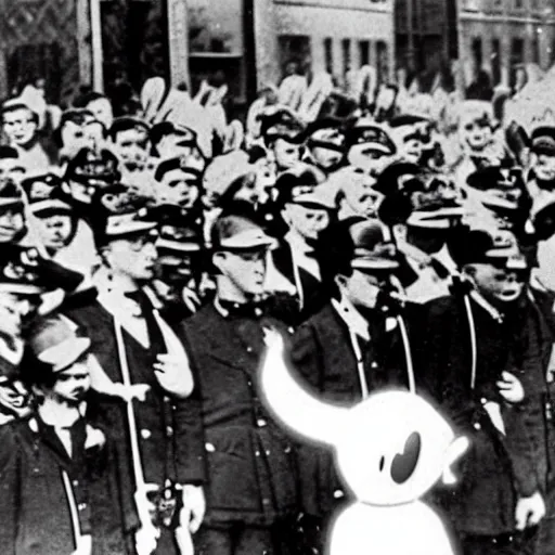 Image similar to historic colorized photograph of donald duck at a nazi parade in 1 9 3 6