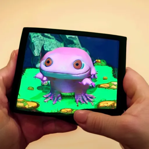 Image similar to an axolotl playing a video game