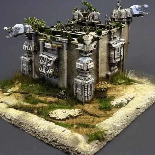 Image similar to miniature scifi warhammer diorhama castel