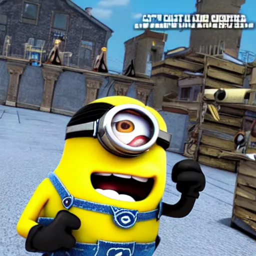 Image similar to despicable me minions playing counter strike; global offensive, game screenshot