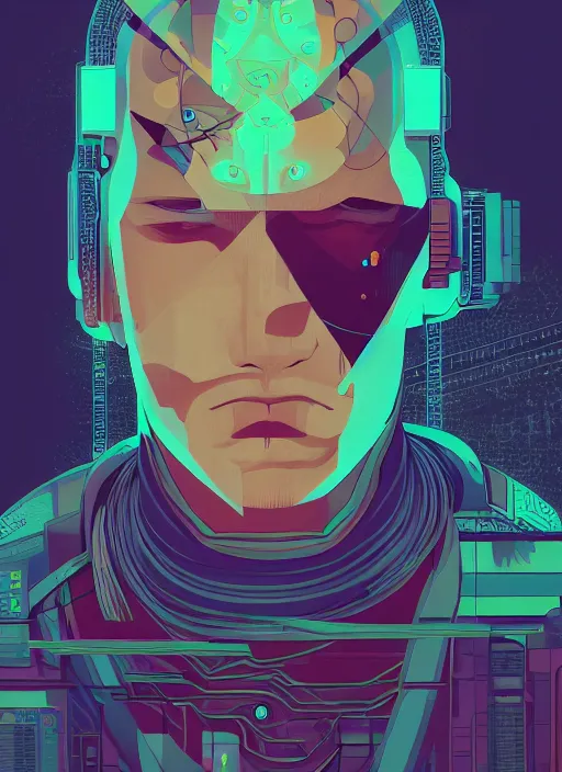 Image similar to abstract portrait, cyberpunk hero, floating detailes, very detailed face, leaves by miyazaki, colorful palette illustration, kenneth blom, mental alchemy, james jean, pablo amaringo, naudline pierre, contemporary art, hyper detailed