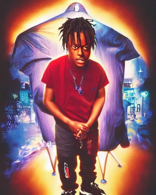 Image similar to juice wrld, airbrush, drew struzan illustration art, key art, movie poster