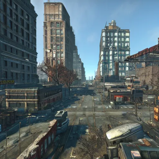 Image similar to new york city in fallout 4, unreal engine, raytracing