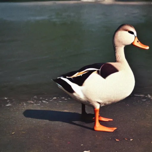 Image similar to A closeup film photography of a Duck, photo by Louise Dahl-Wolfe, award winning, 4K