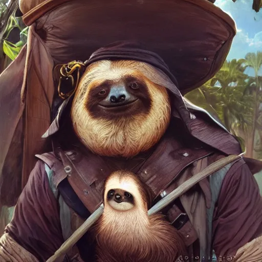 Prompt: Portrait of a Sloth as a Pirate, photo, highly detailed oil painting, photorealistic, highly detailed, digital painting, artstation, concept art, smooth, sharp focus, illustration, art by artgerm and greg rutkowski and alphonse mucha