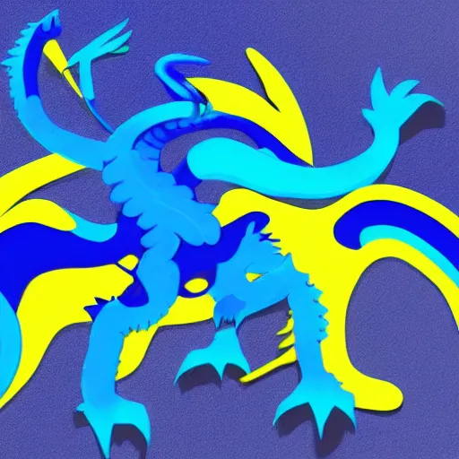 Prompt: illustration neon blue and yellow super cool dragon. trending on artstation